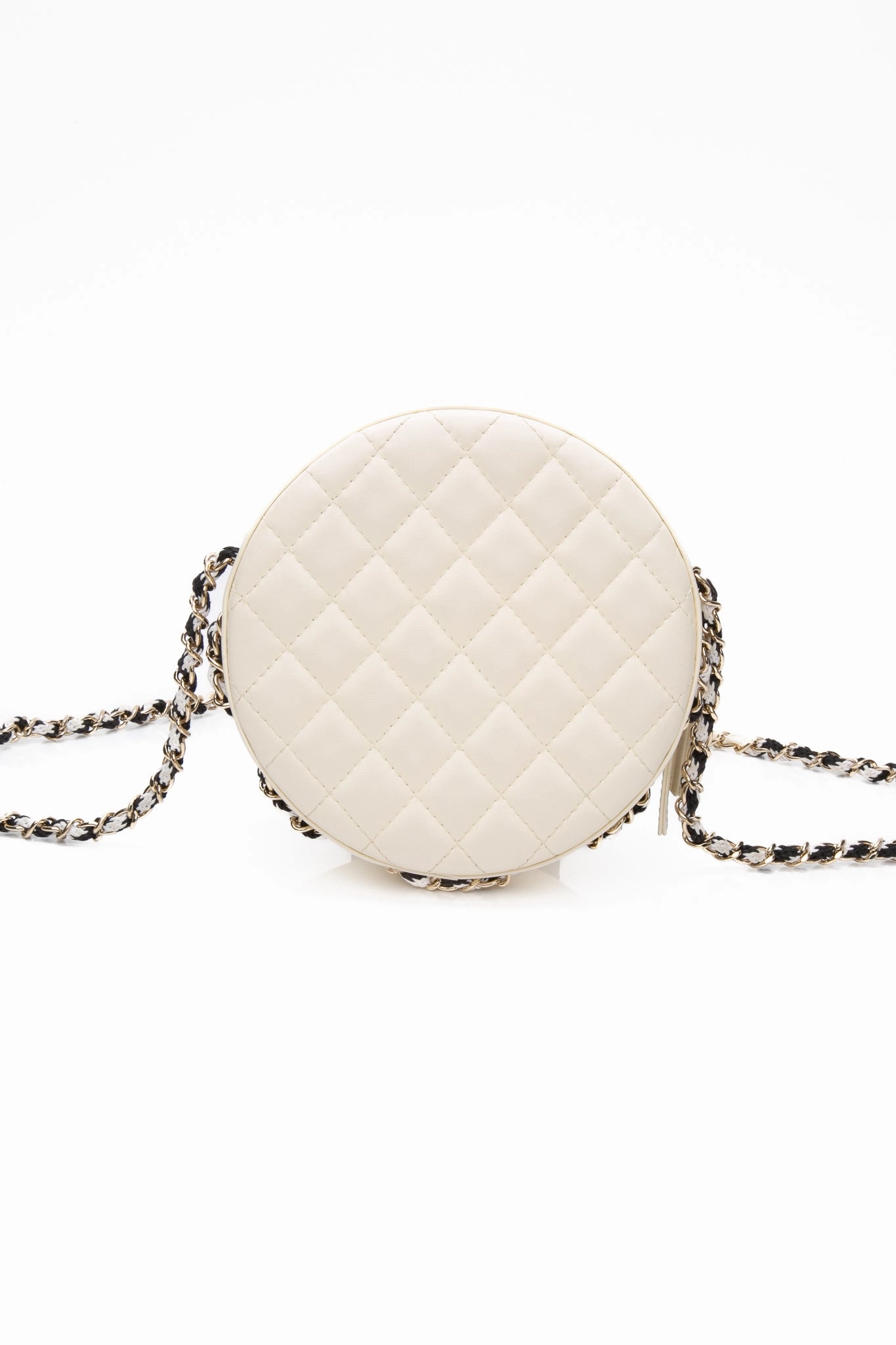CHANEL Black White Lambskin Coco Lifesaver Round Crossbody Bag