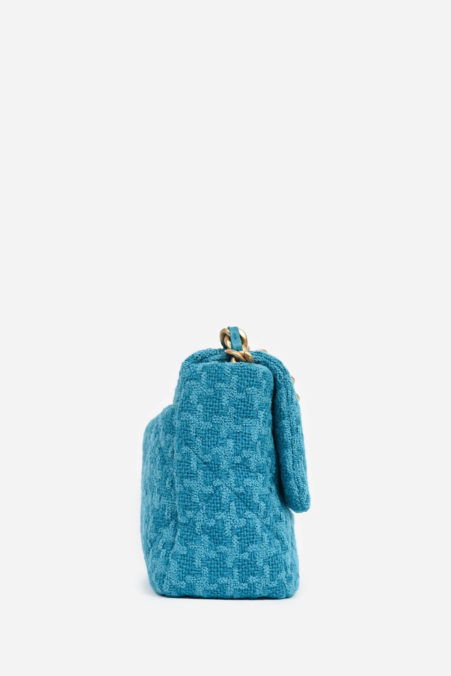 Chanel Blue Houndstooth Tweed Large 19 Flap Shoulder Bag