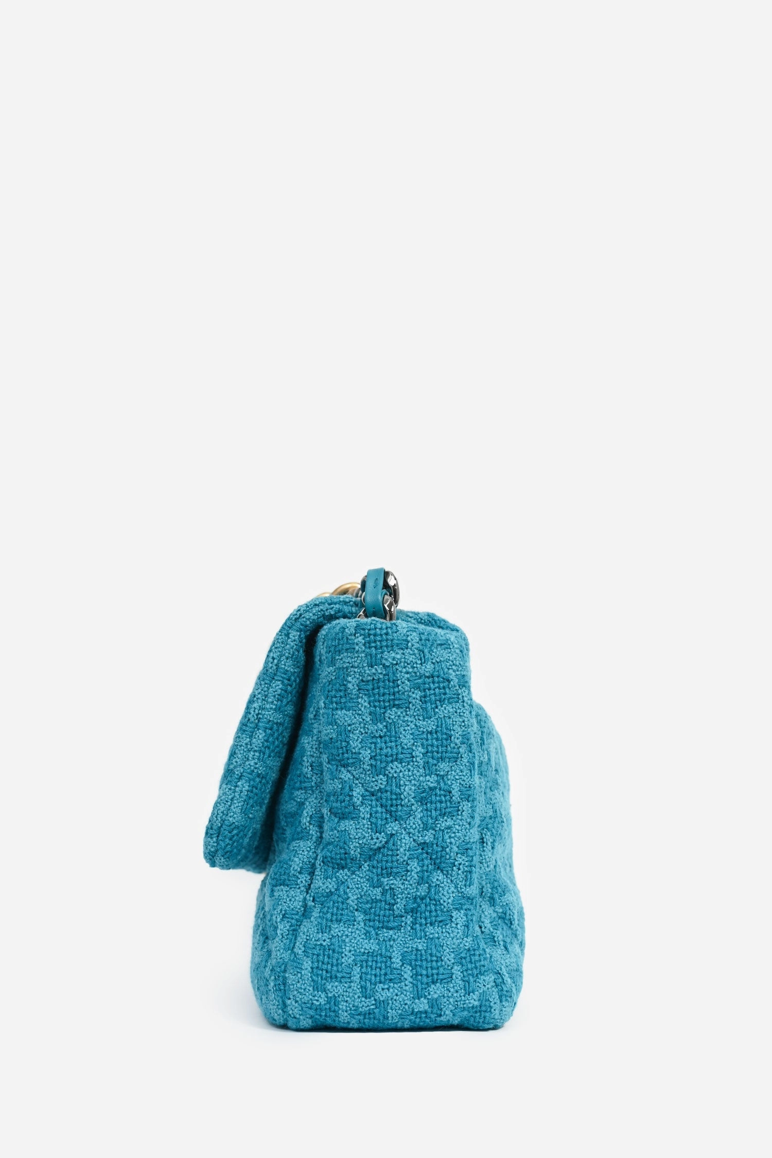 Chanel Blue Houndstooth Tweed Large 19 Flap Shoulder Bag