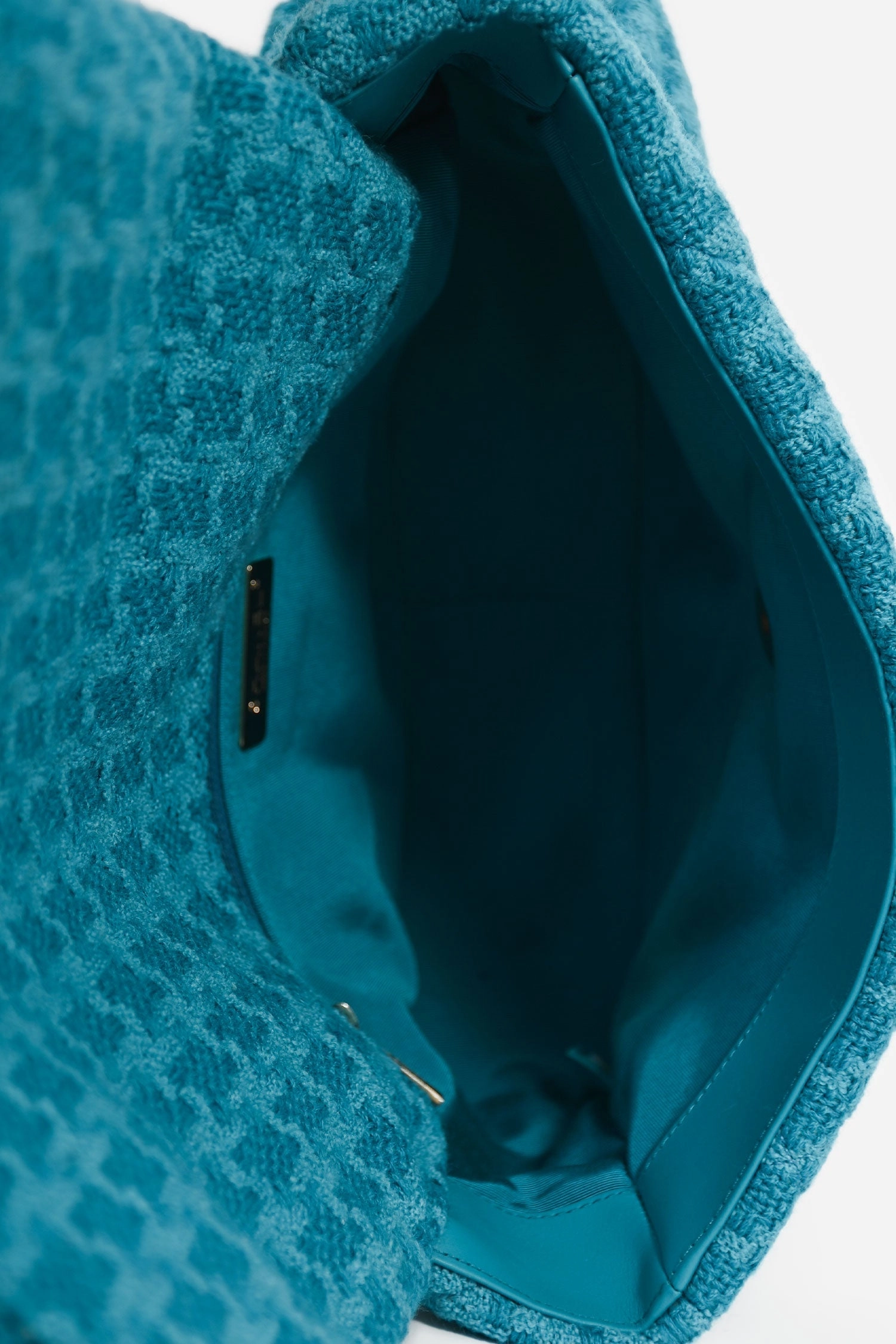 Chanel Blue Houndstooth Tweed Large 19 Flap Shoulder Bag