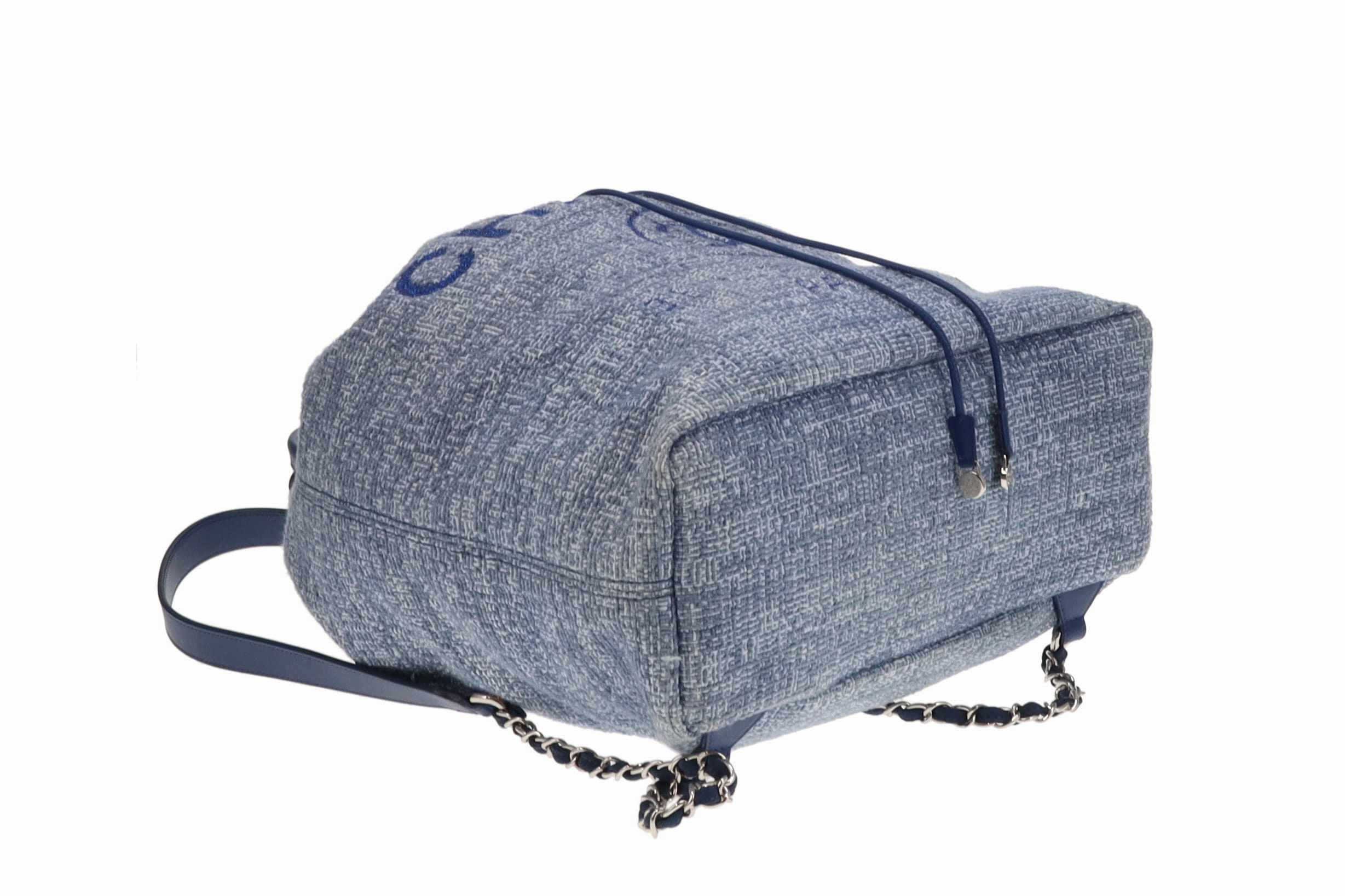 Chanel Blue Tweed and Leather Deauville Drawstring Backpack 2018