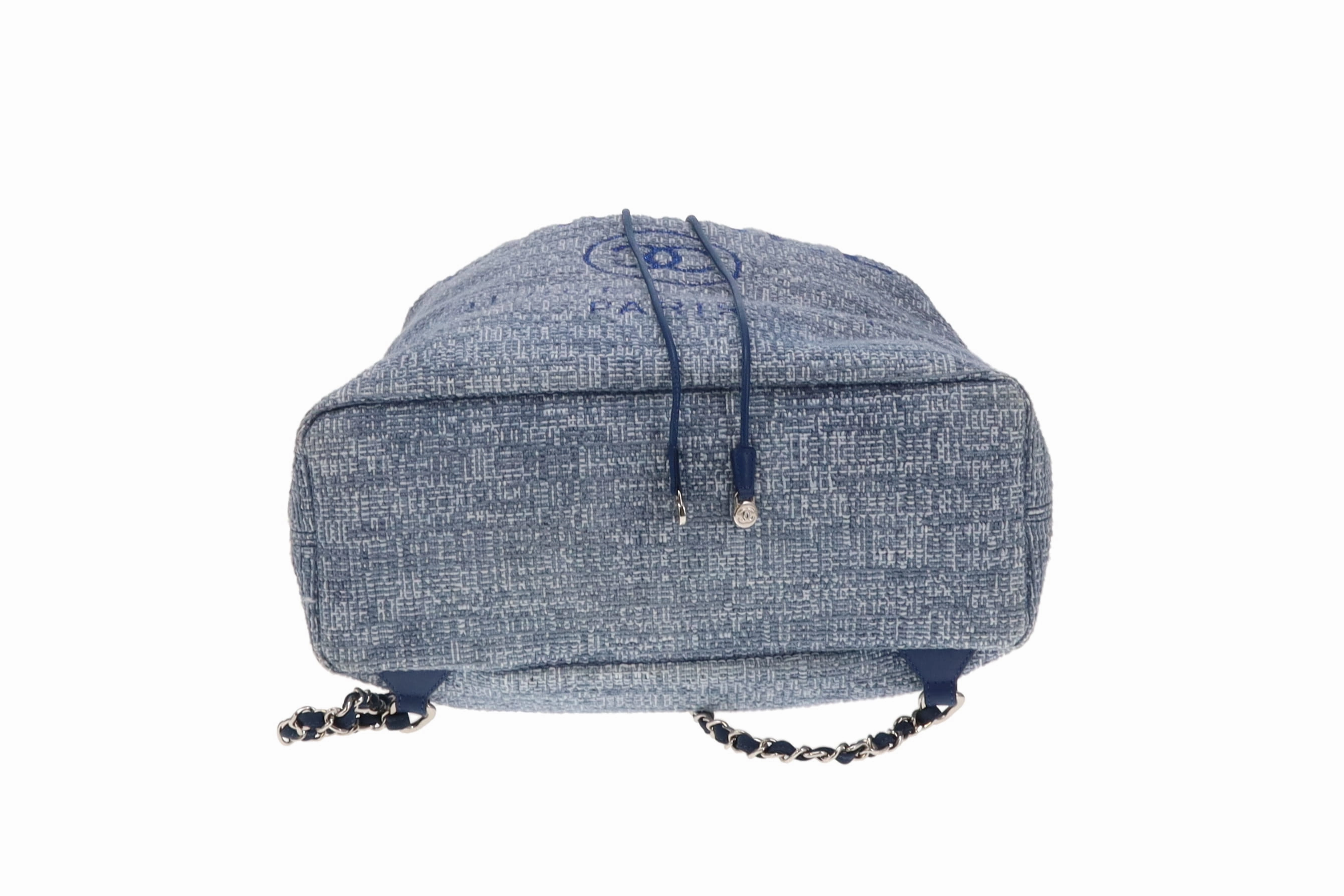Chanel Blue Tweed and Leather Deauville Drawstring Backpack 2018