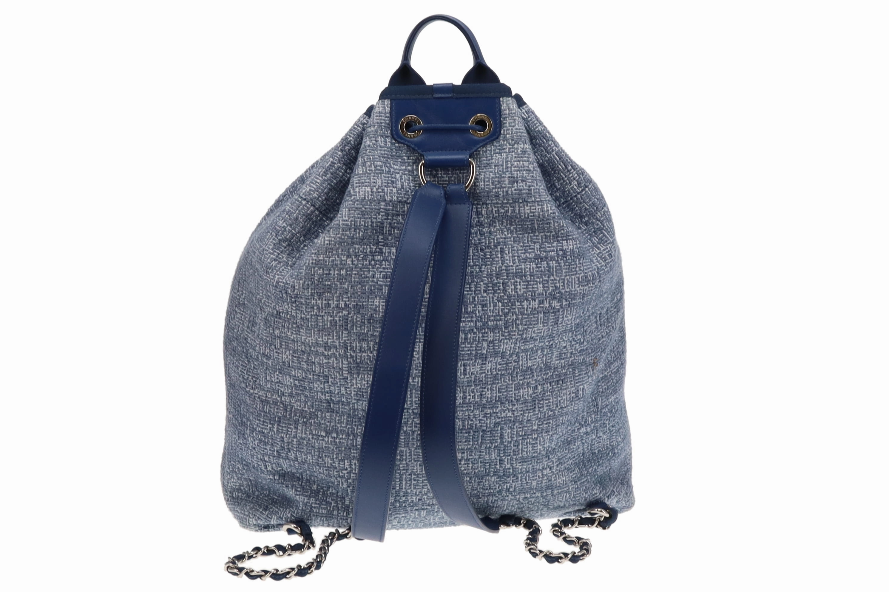 Chanel Blue Tweed and Leather Deauville Drawstring Backpack 2018