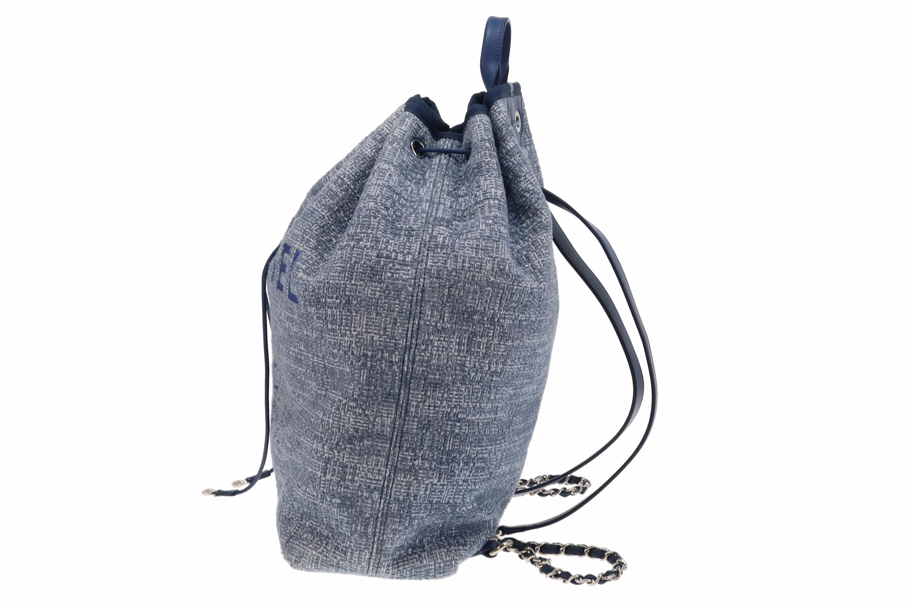 Chanel Blue Tweed and Leather Deauville Drawstring Backpack 2018