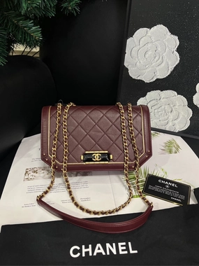 Chanel Bordeaux Red LeBoy Enamel Buckle Crossbody Bag Size 21x13x5