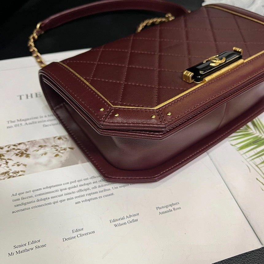 Chanel Bordeaux Red LeBoy Enamel Buckle Crossbody Bag Size 21x13x5