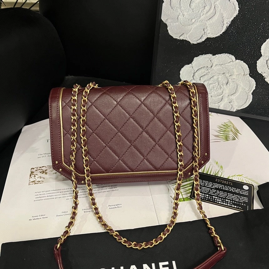 Chanel Bordeaux Red LeBoy Enamel Buckle Crossbody Bag Size 21x13x5