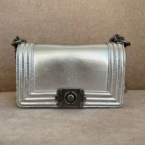 Chanel Boy Bag Silver Leather Crossbody  Preloved