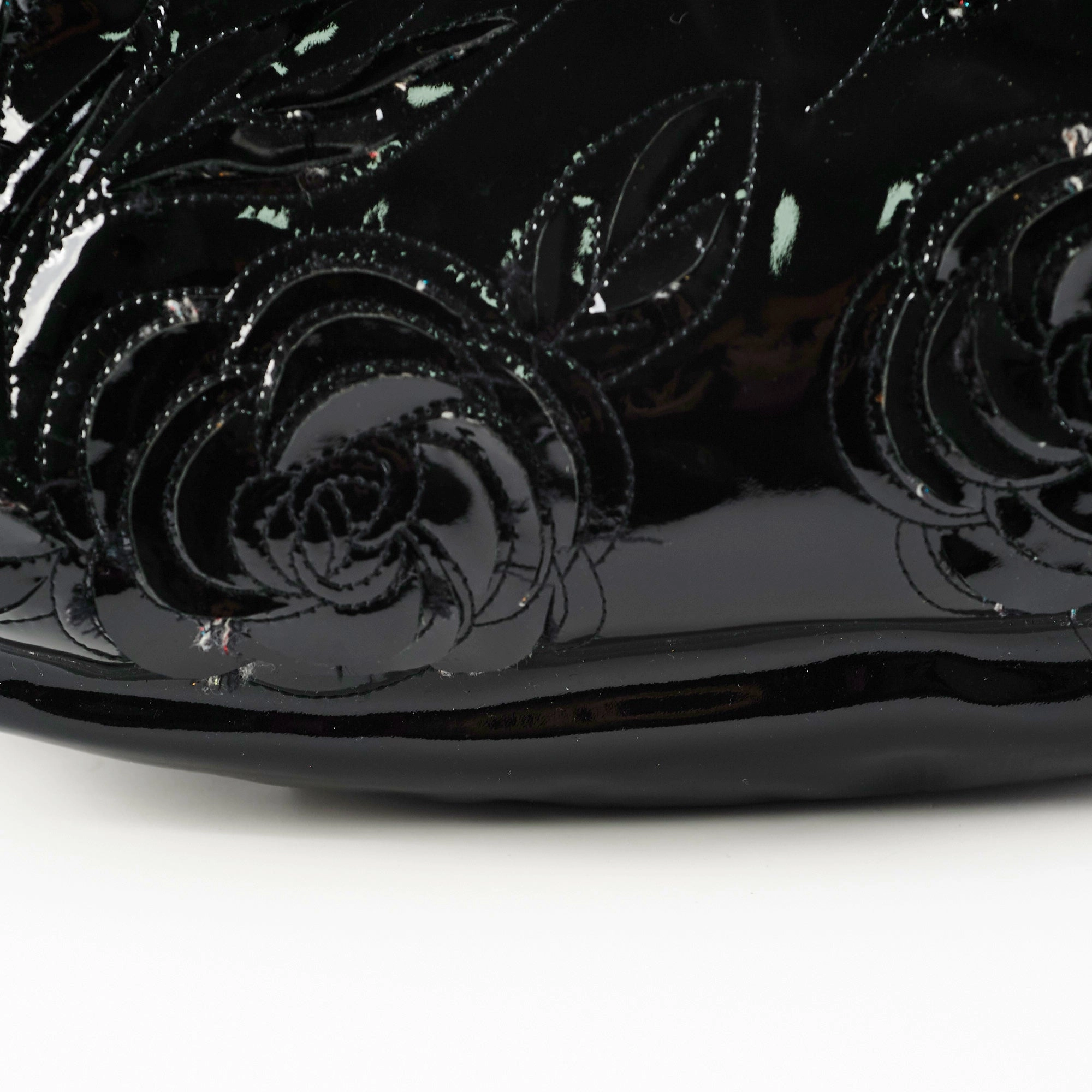 Chanel Camelia Patent Leather Tote Bag Black