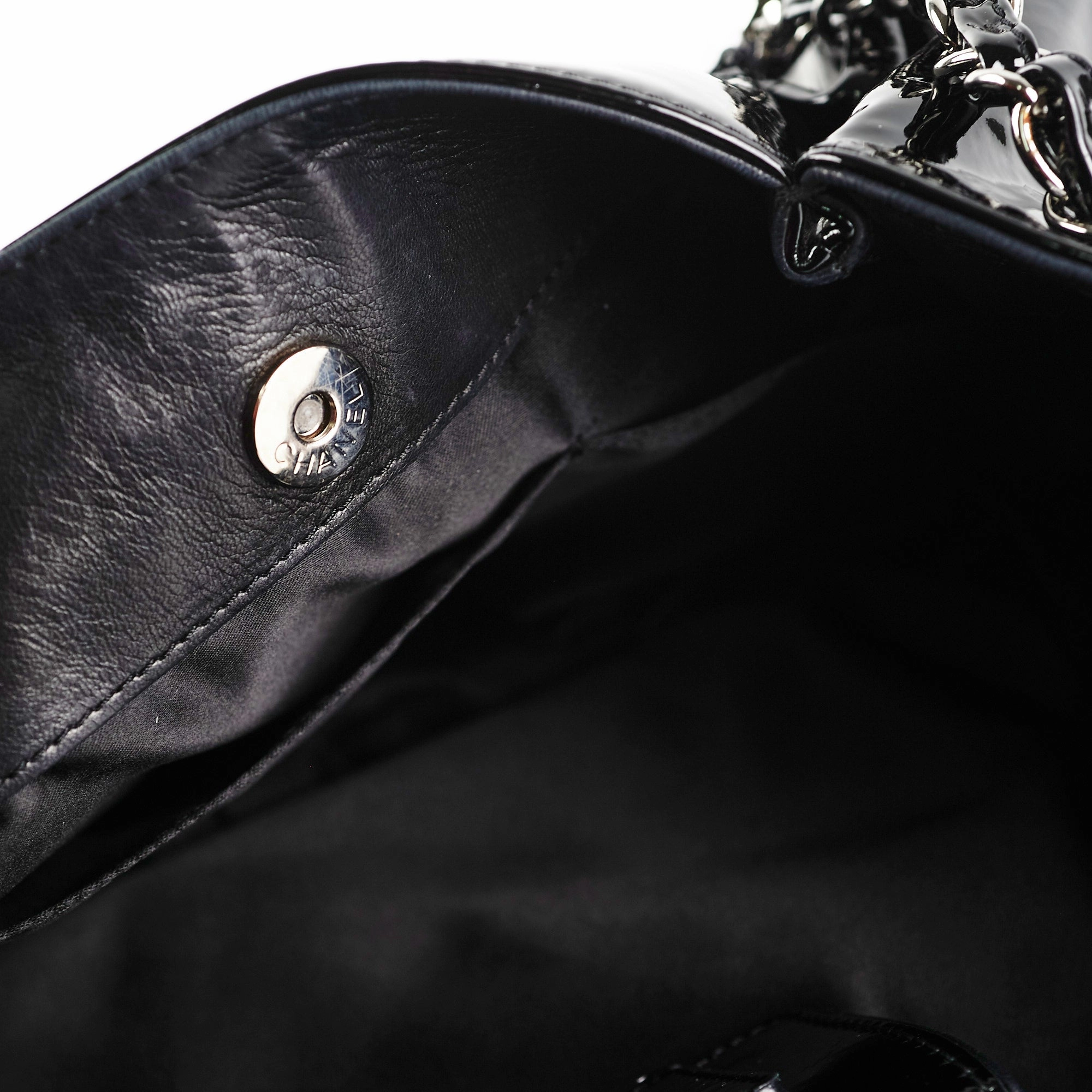 Chanel Camelia Patent Leather Tote Bag Black
