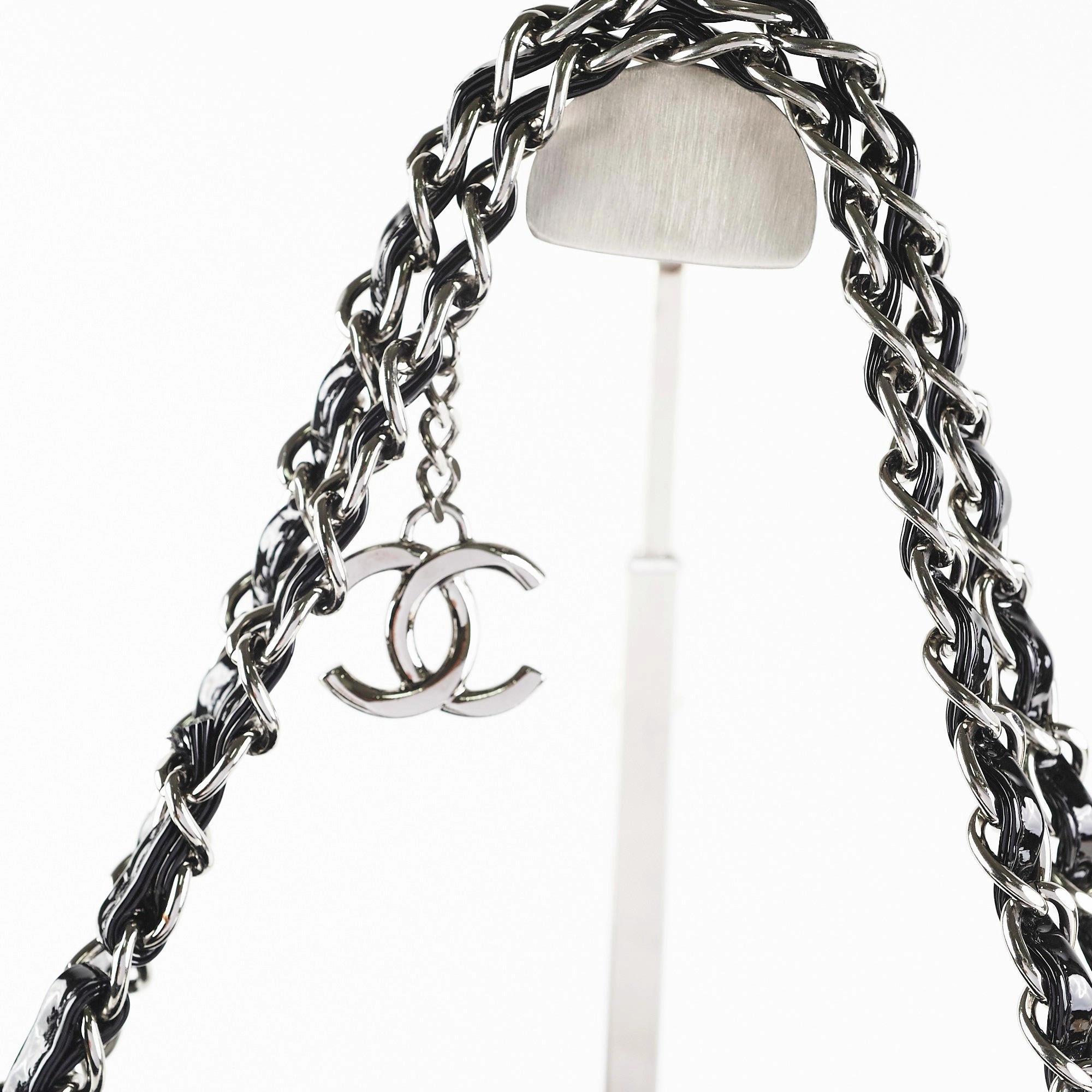 Chanel Camelia Patent Leather Tote Bag Black
