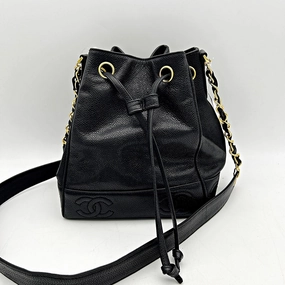 CHANEL Caviar Drawstring Shoulder Bag Black ch66170cc