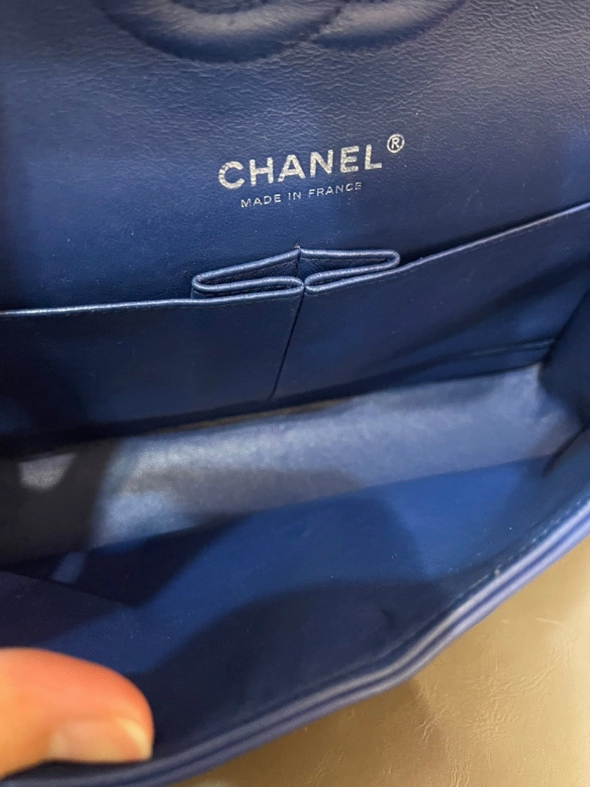 Chanel CF Medium Lambskin Shoulder Bag in Navy Blue