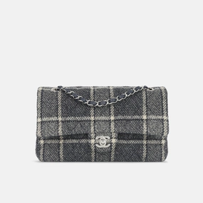Chanel Chanel - Medium Classic Flap - Navy Tartan Tweed SHW - 2022 - Pre-Loved