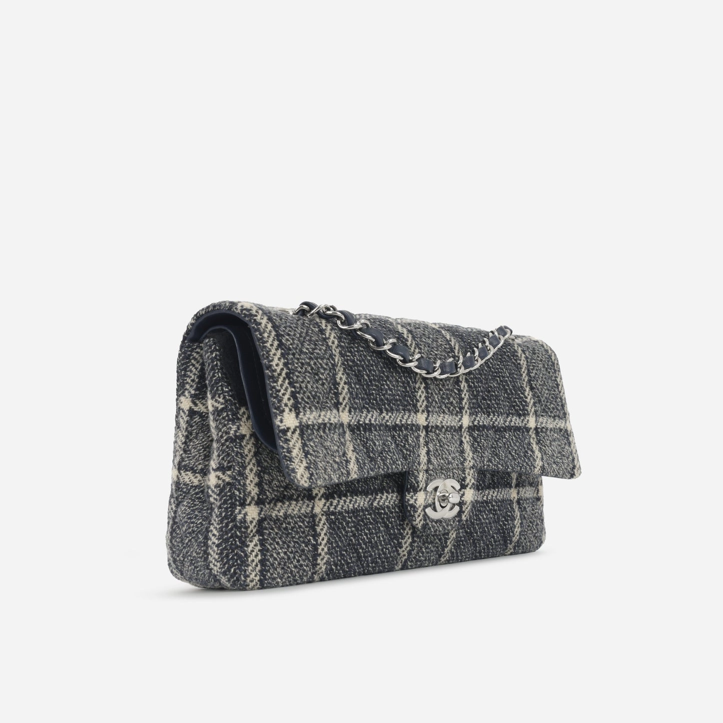 Chanel Chanel - Medium Classic Flap - Navy Tartan Tweed SHW - 2022 - Pre-Loved