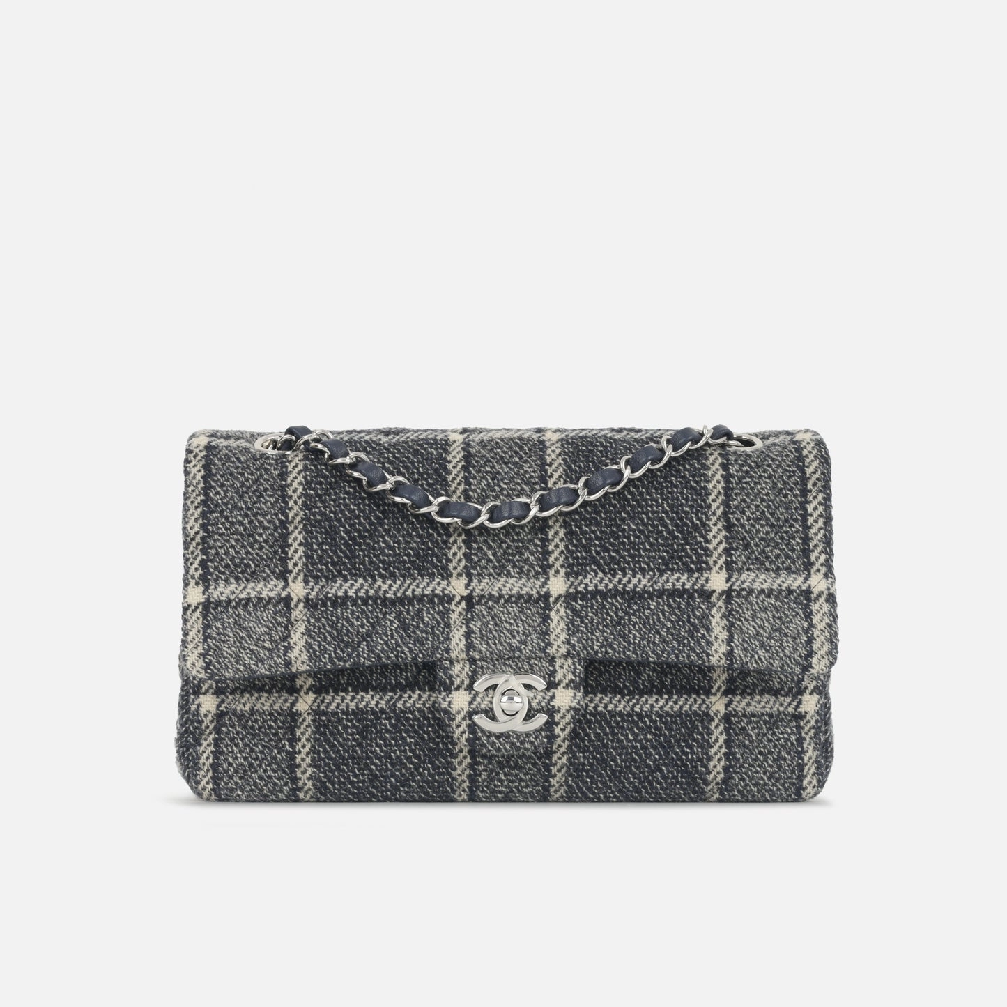 Chanel Chanel - Medium Classic Flap - Navy Tartan Tweed SHW - 2022 - Pre-Loved