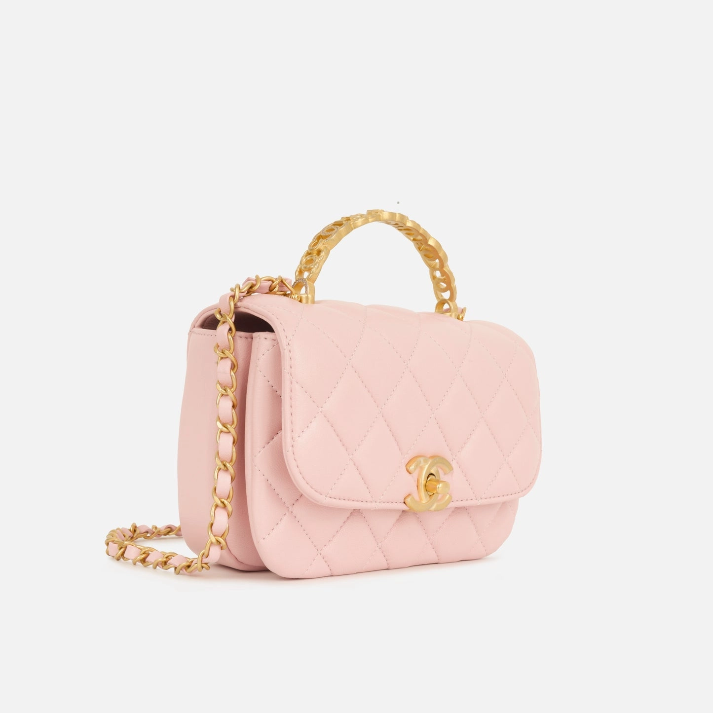 Chanel Chanel - Seasonal Flap W/Logo Top Handle - Pink Lambskin AGHW - Plaque Series