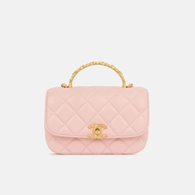 Chanel Chanel - Seasonal Flap W/Logo Top Handle - Pink Lambskin AGHW - Plaque Series