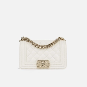 Chanel Chanel - Small Boy Bag - White Caviar CGHW - Pre-Loved
