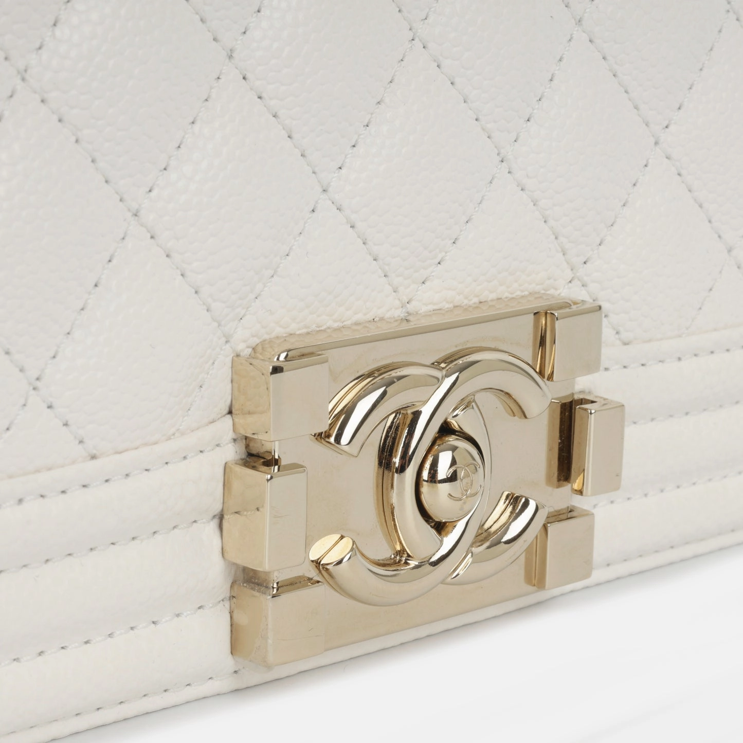 Chanel Chanel - Small Boy Bag - White Caviar CGHW - Pre-Loved