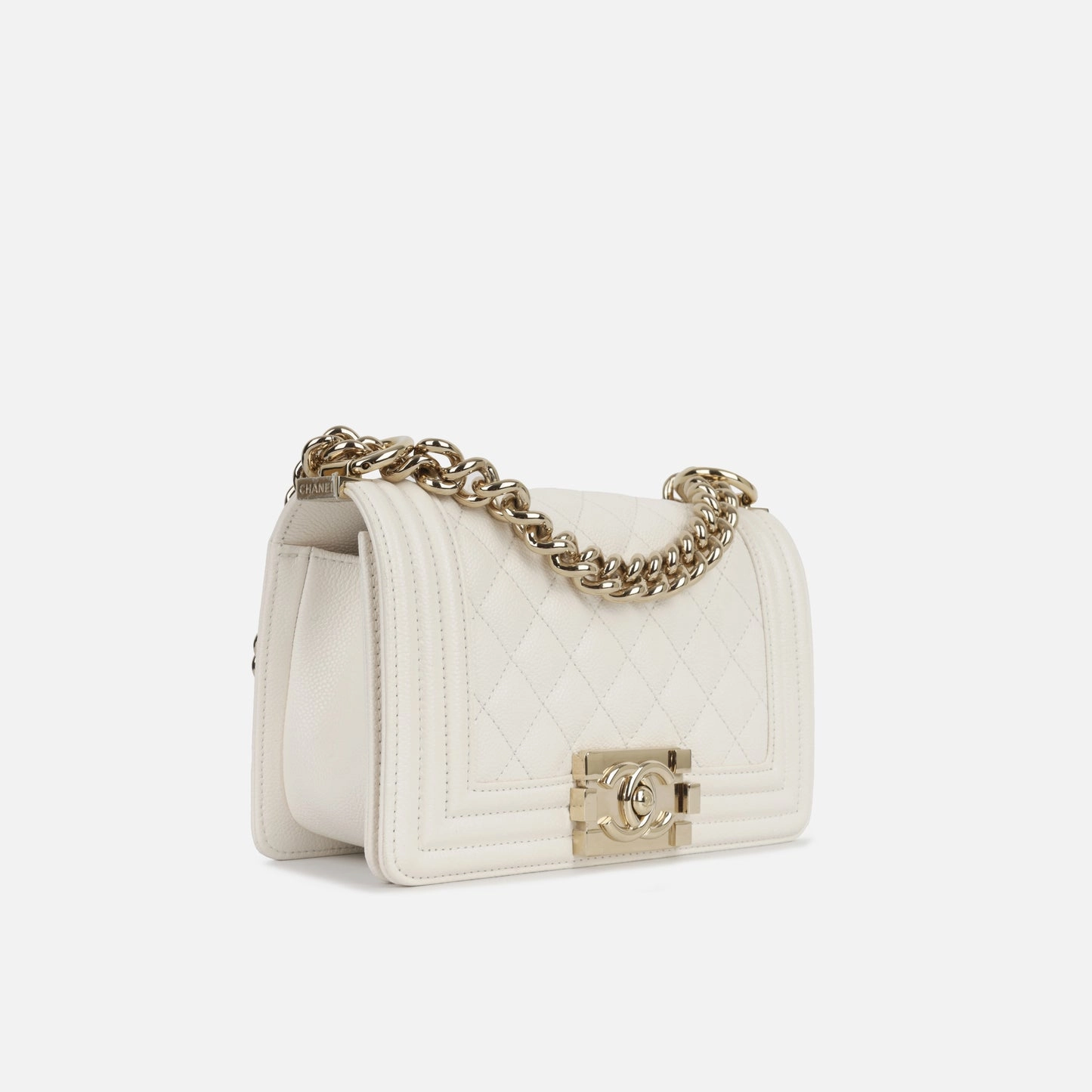 Chanel Chanel - Small Boy Bag - White Caviar CGHW - Pre-Loved