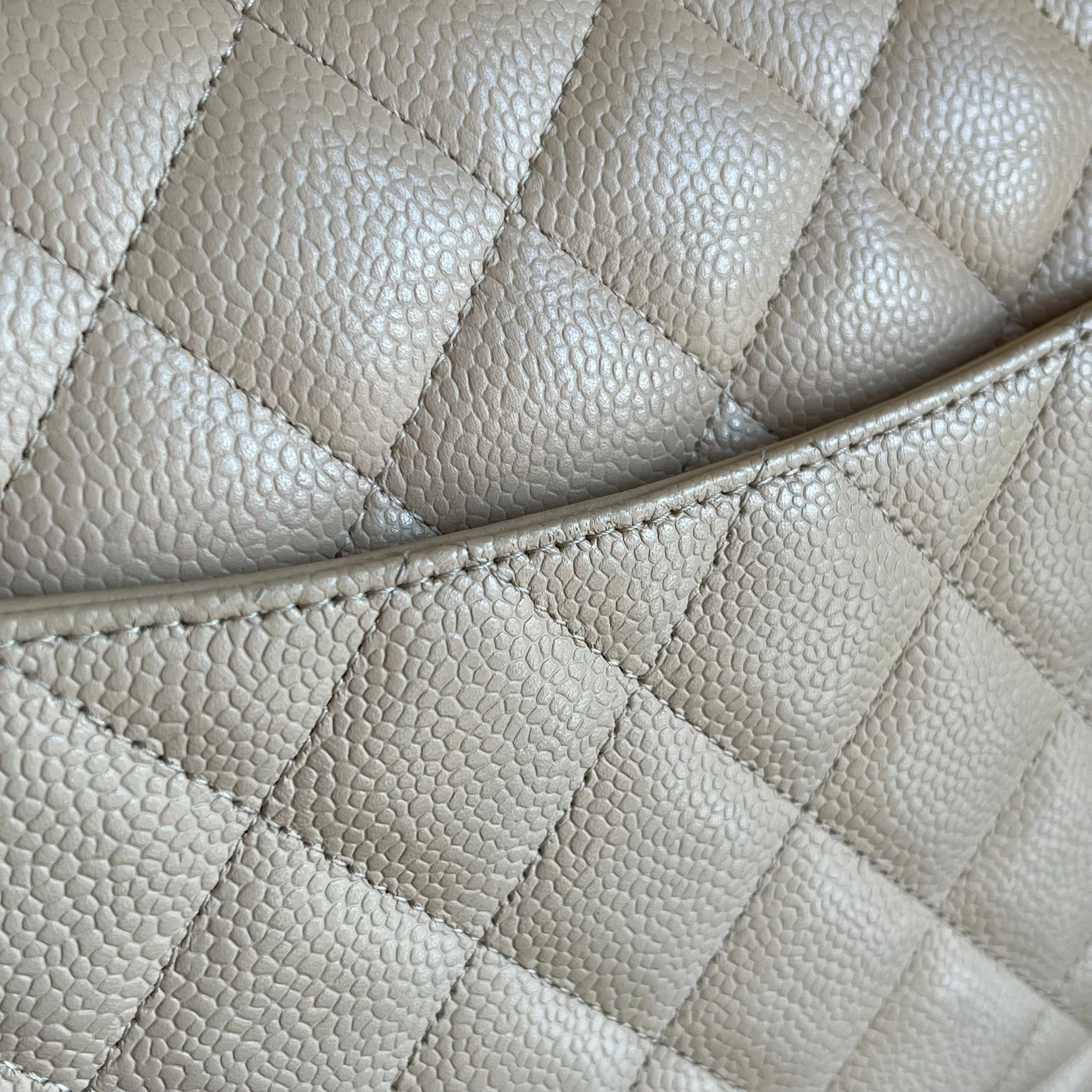 CHANEL Classic Double Flap Jumbo Beige Quilted Caviar Leather Shoulder Bag