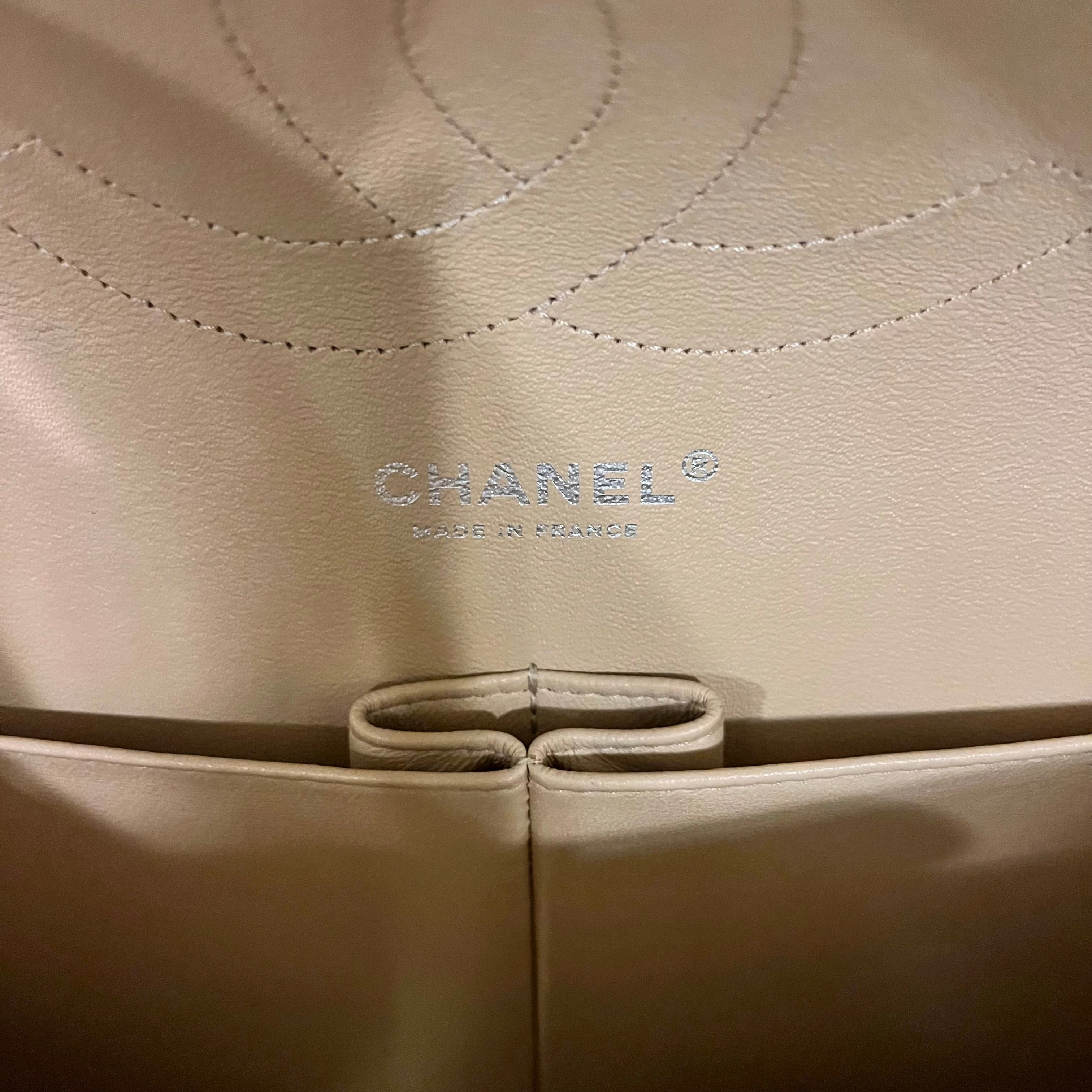 CHANEL Classic Double Flap Jumbo Beige Quilted Caviar Leather Shoulder Bag
