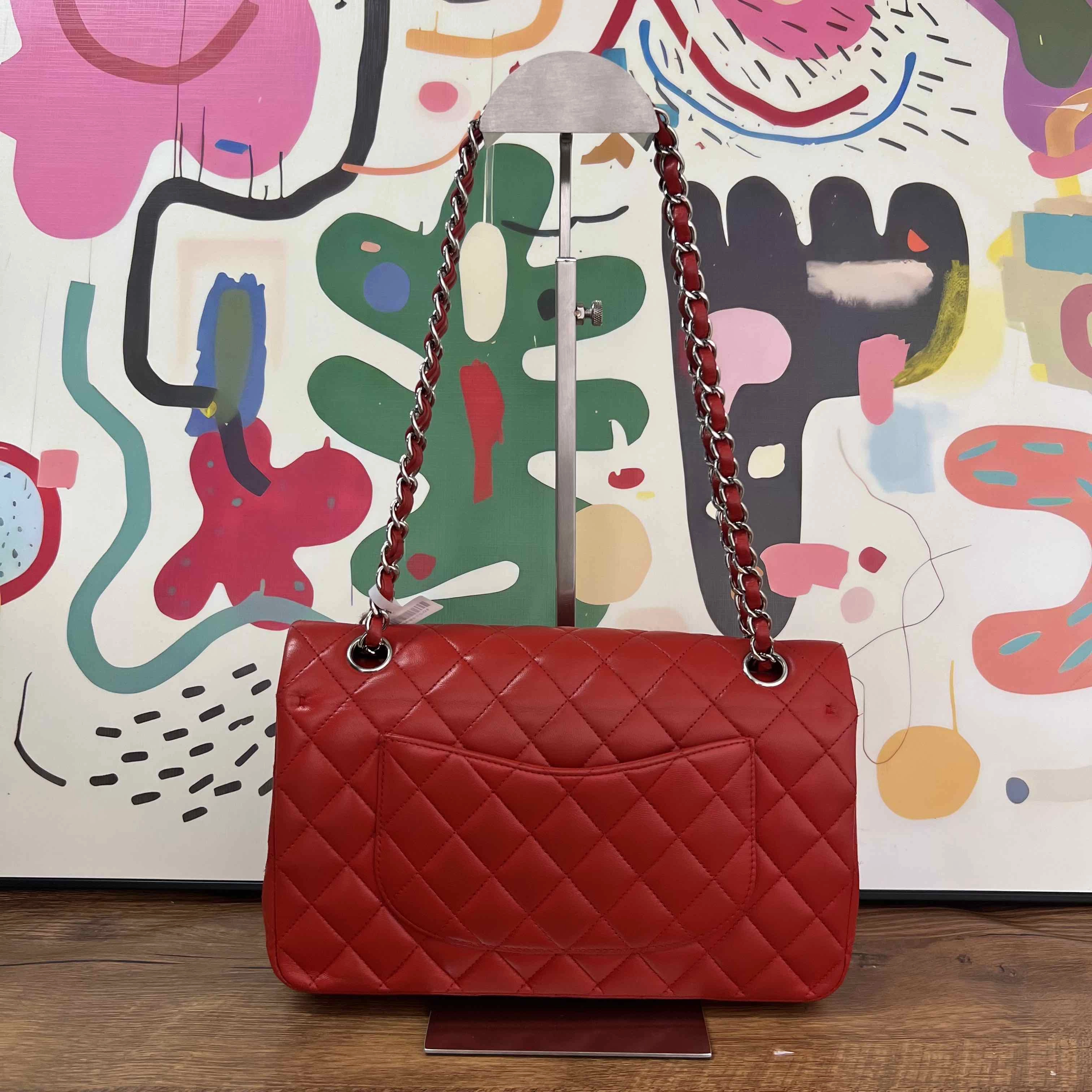 Chanel Classic Flap Red Quilted Leather Shoulder Bag Medium Size