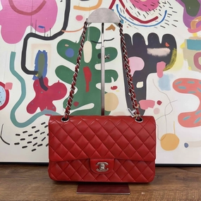 Chanel Classic Flap Red Quilted Leather Shoulder Bag Medium Size