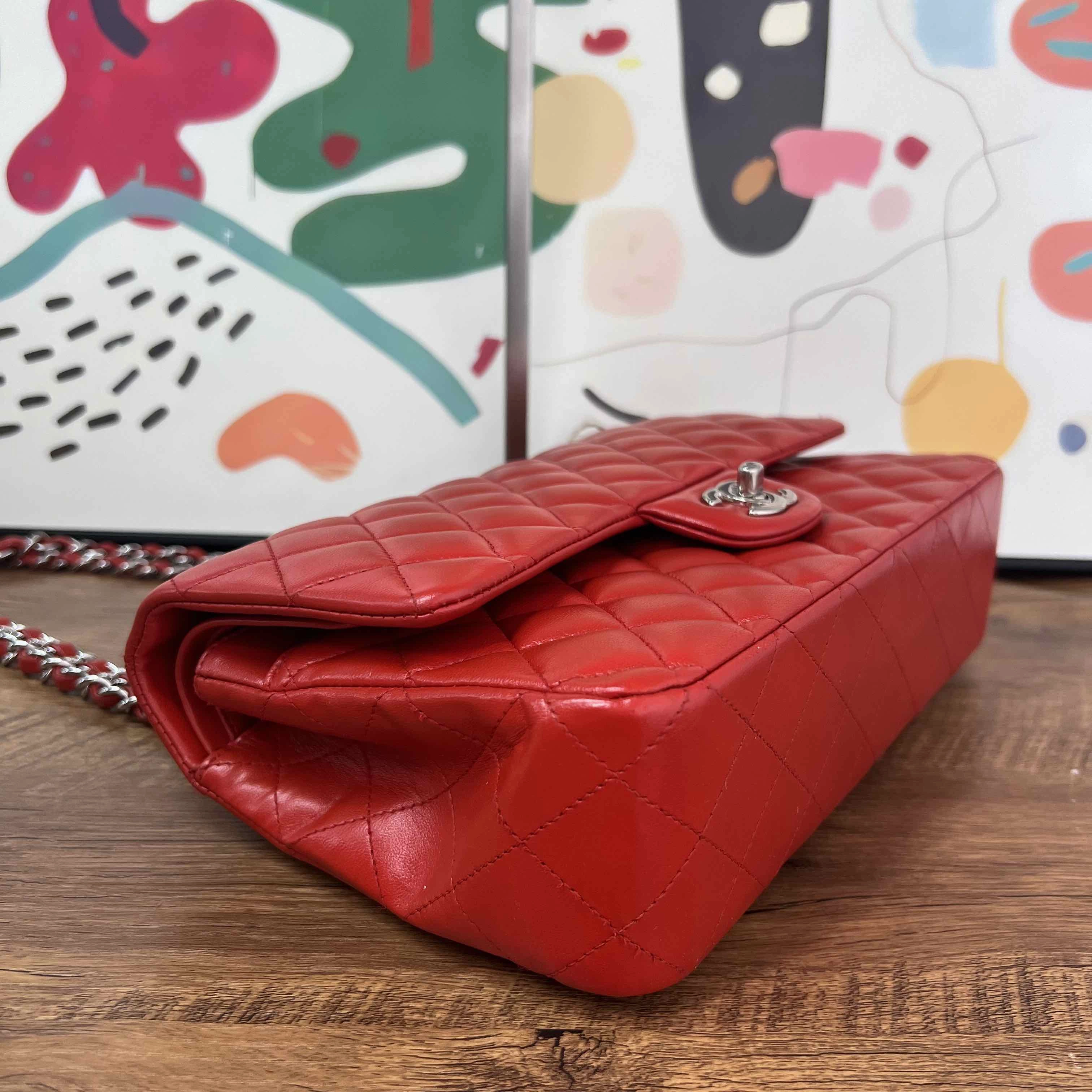 Chanel Classic Flap Red Quilted Leather Shoulder Bag Medium Size