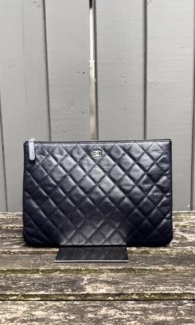 CHANEL Classic Large Caviar Leather Pouch Clutch