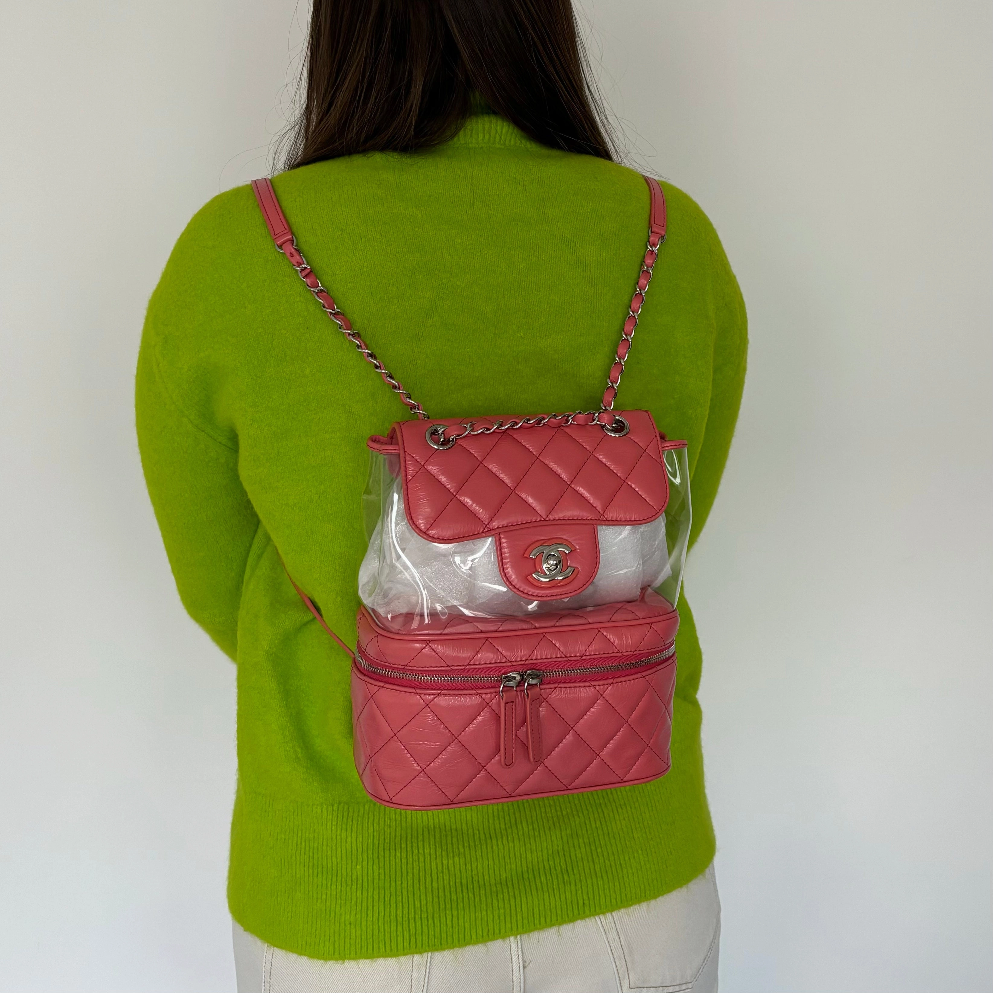 Chanel Coral Pink Leather and PVC Aquarium Backpack 2018