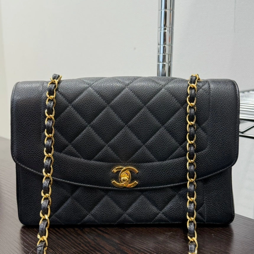 Chanel Diana Caviar Leather Black Flap Chain Crossbody