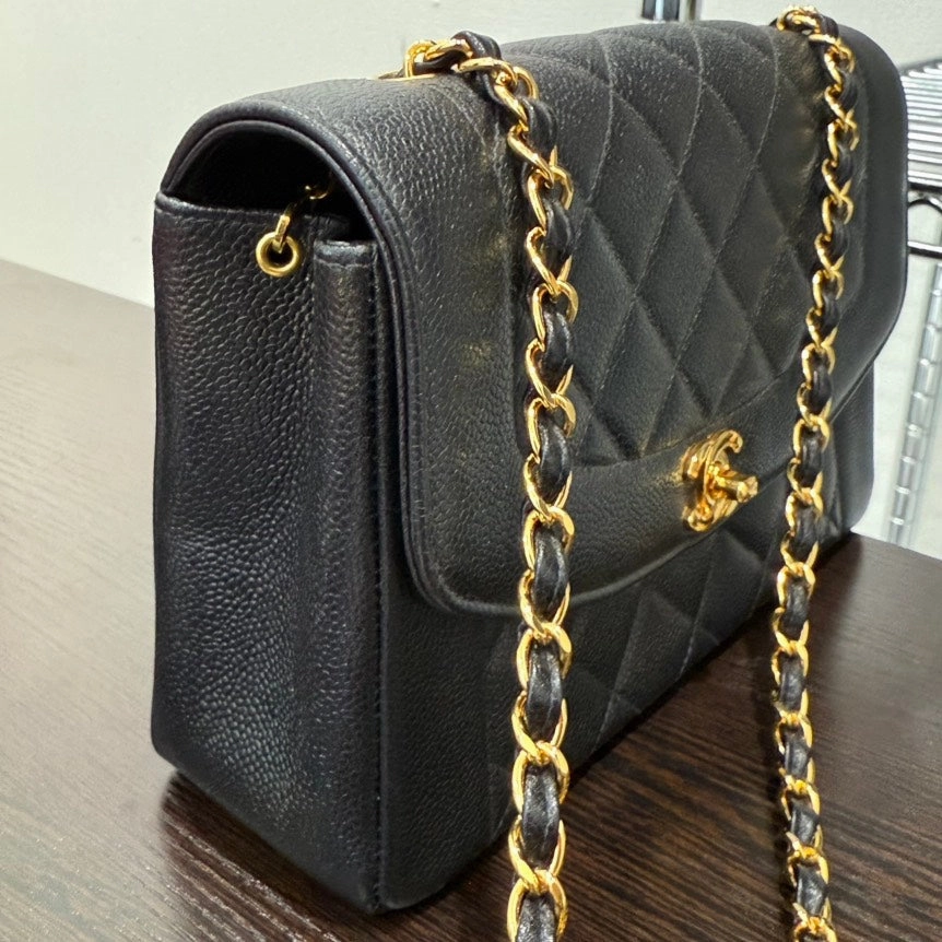 Chanel Diana Caviar Leather Black Flap Chain Crossbody