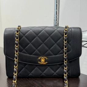 Chanel Diana Caviar Leather Black Flap Chain Crossbody