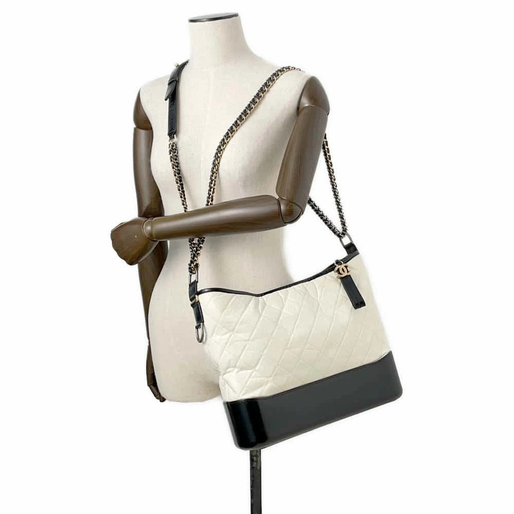 CHANEL Gabriel ChainShoulder Hobo White/BlackA93825 Leather Size Large