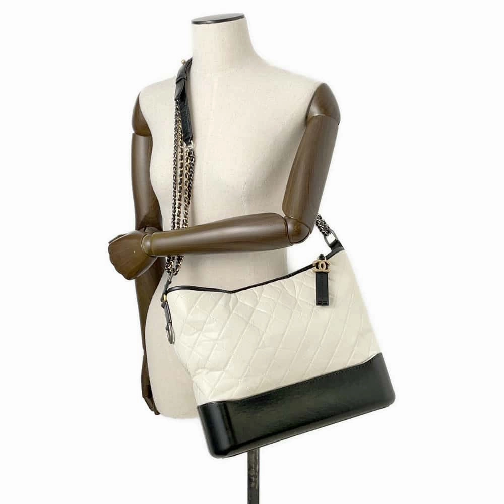 CHANEL Gabriel ChainShoulder Hobo White/BlackA93825 Leather Size Large