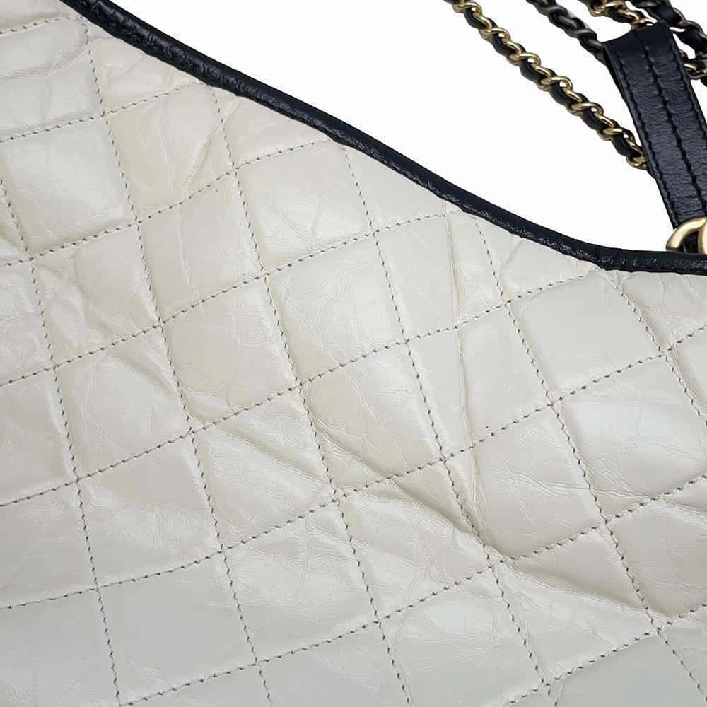 CHANEL Gabriel ChainShoulder Hobo White/BlackA93825 Leather Size Large