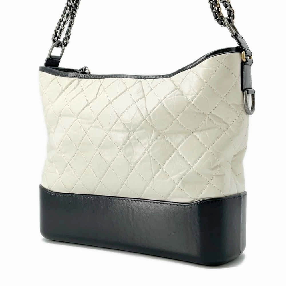 CHANEL Gabriel ChainShoulder Hobo White/BlackA93825 Leather Size Large