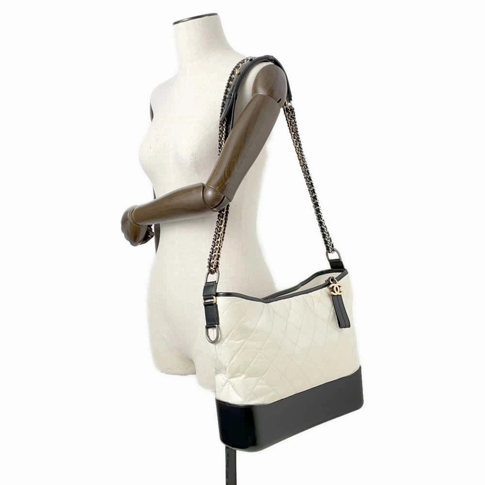 CHANEL Gabriel ChainShoulder Hobo White/BlackA93825 Leather Size Large
