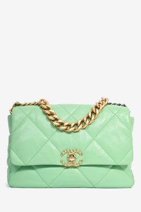 Chanel Green Leather Large 19 Flap Shoulder Bag
