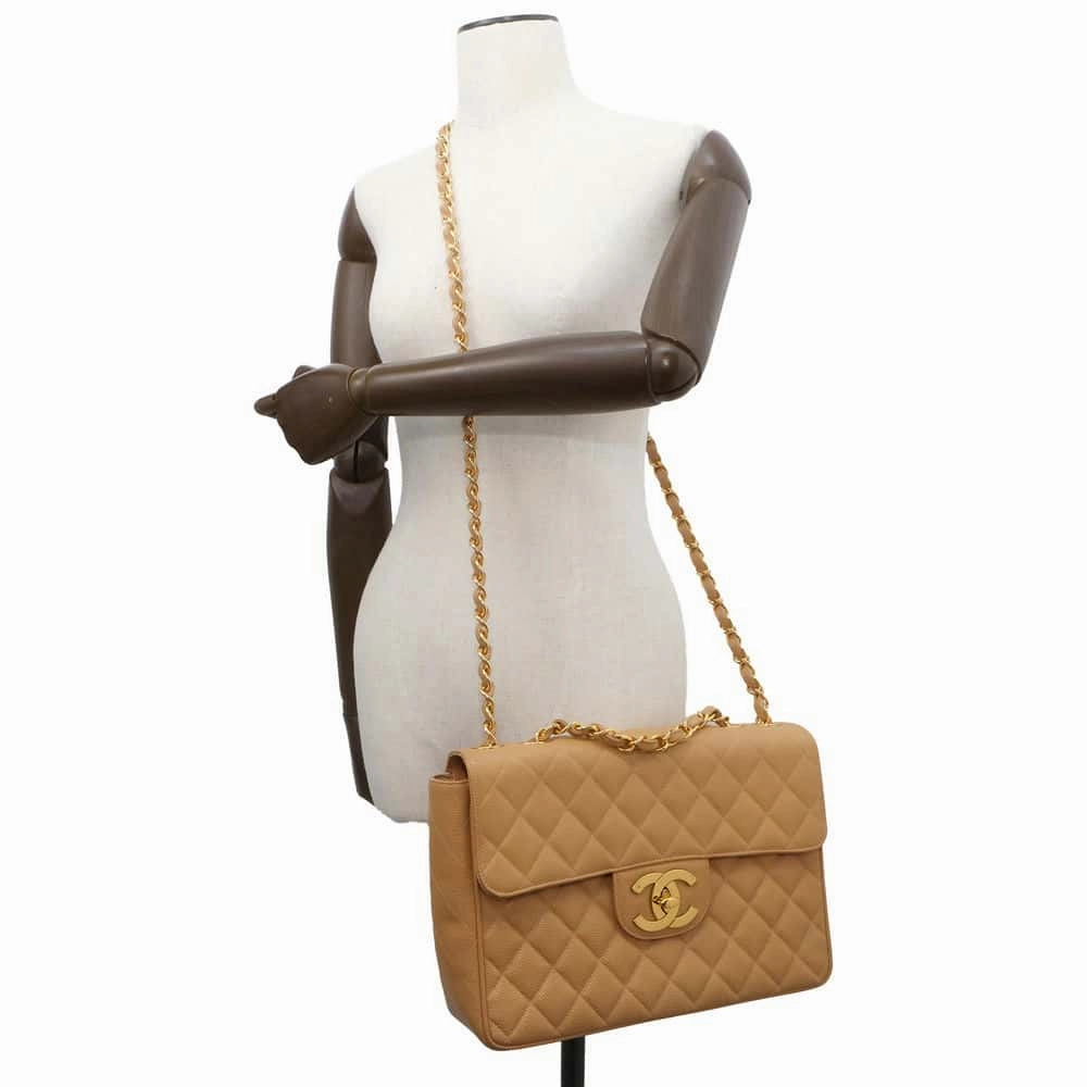 CHANEL Jumbo Matelasse ChainShoulder Bag BeigeA04412 Caviar Leather Size 30