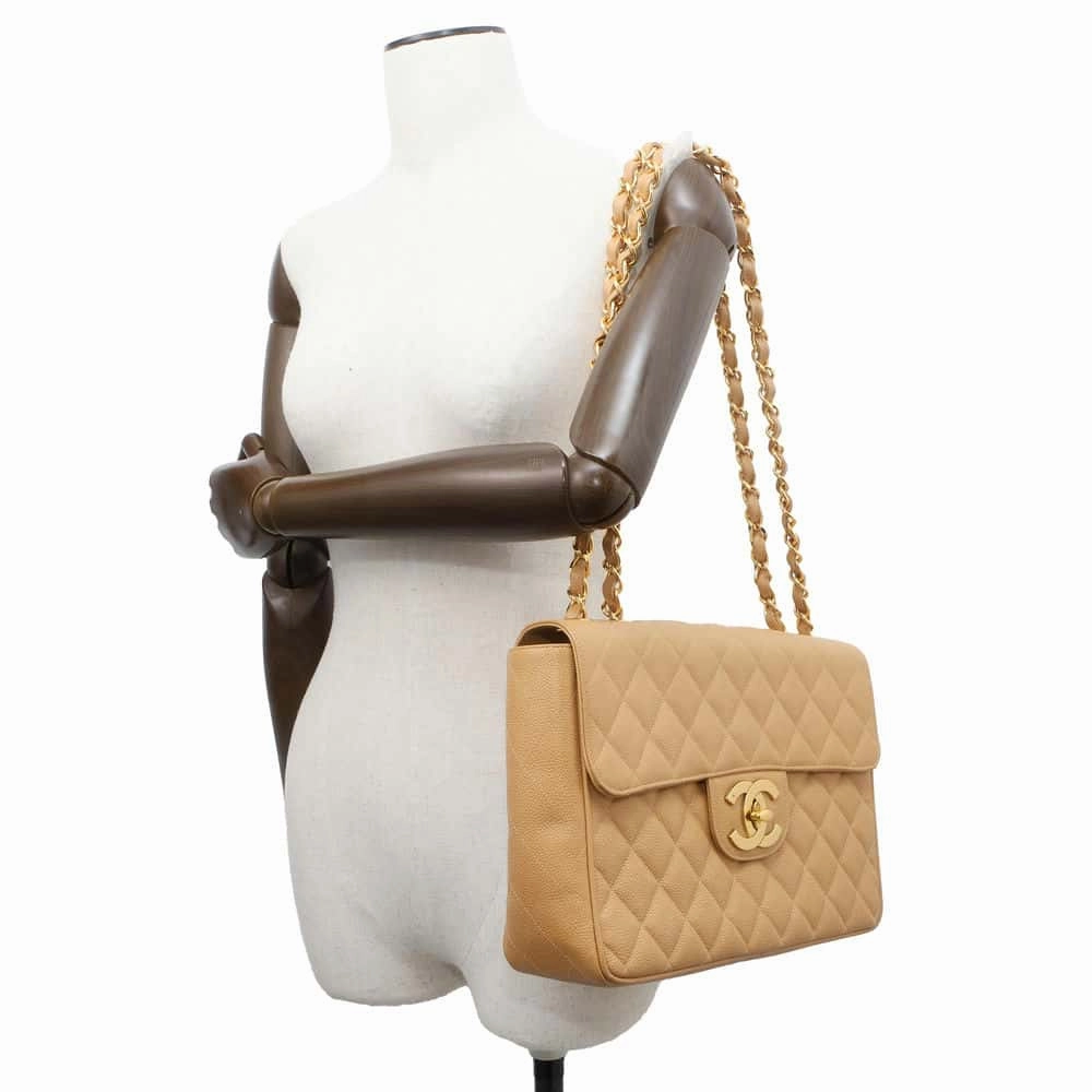 CHANEL Jumbo Matelasse ChainShoulder Bag BeigeA04412 Caviar Leather Size 30
