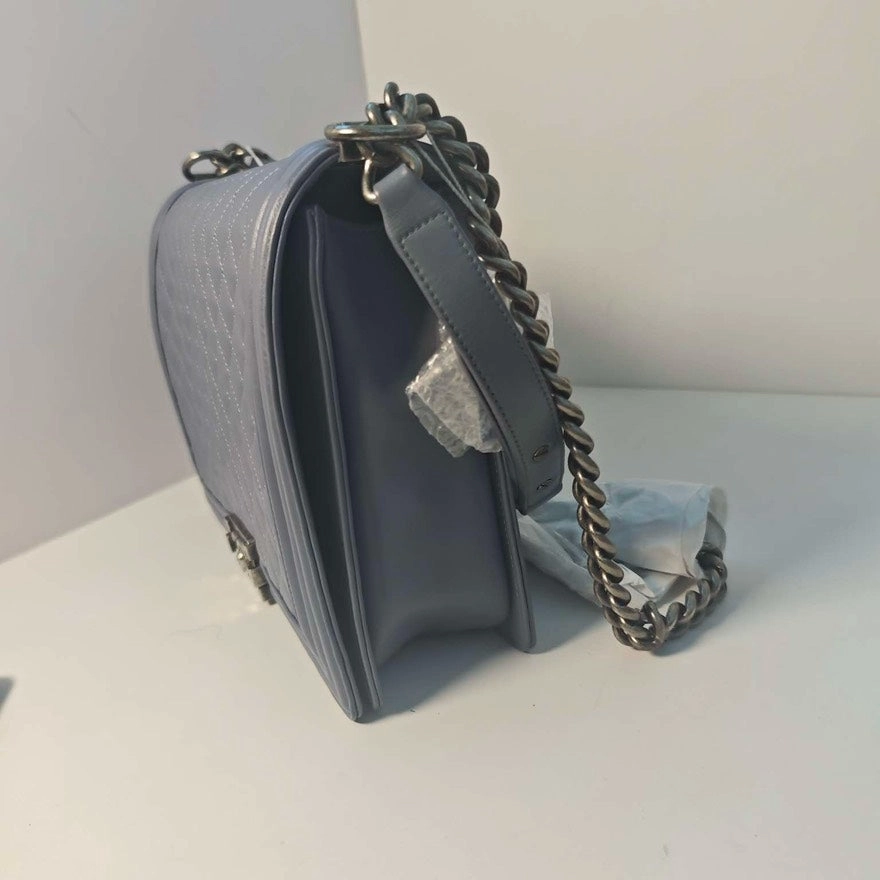 Chanel Le Boy Smog Blue Lambskin Maxi Shoulder Bag