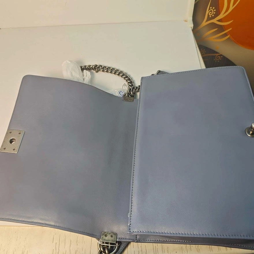 Chanel Le Boy Smog Blue Lambskin Maxi Shoulder Bag