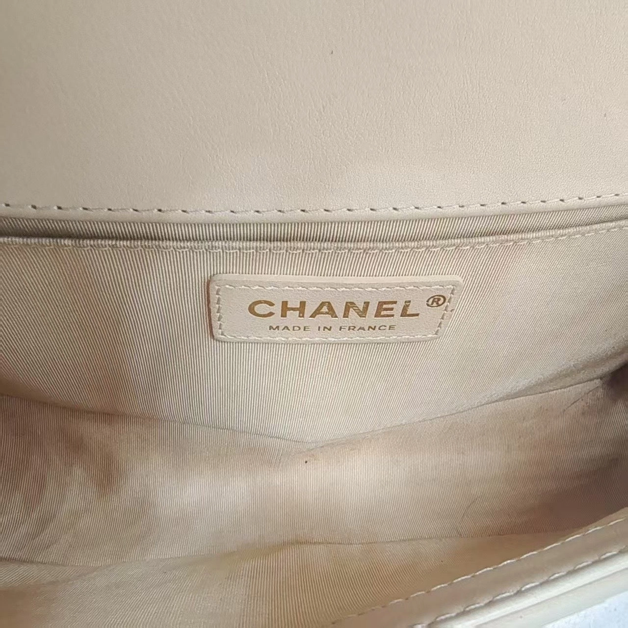 Chanel Leboy Beige Quilted Leather Shoulder Bag Preloved 13389804