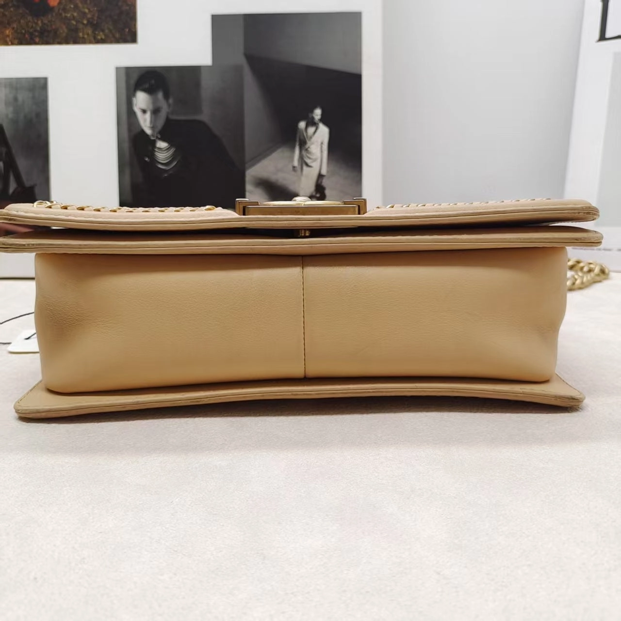 Chanel Leboy Beige Quilted Leather Shoulder Bag Preloved 13389804
