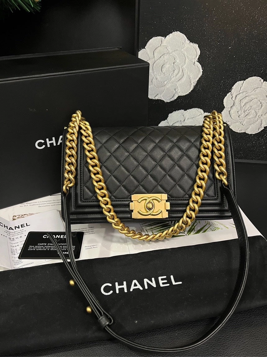 Chanel Leboy Medium Black Gold Cowhide Crossbody Bag