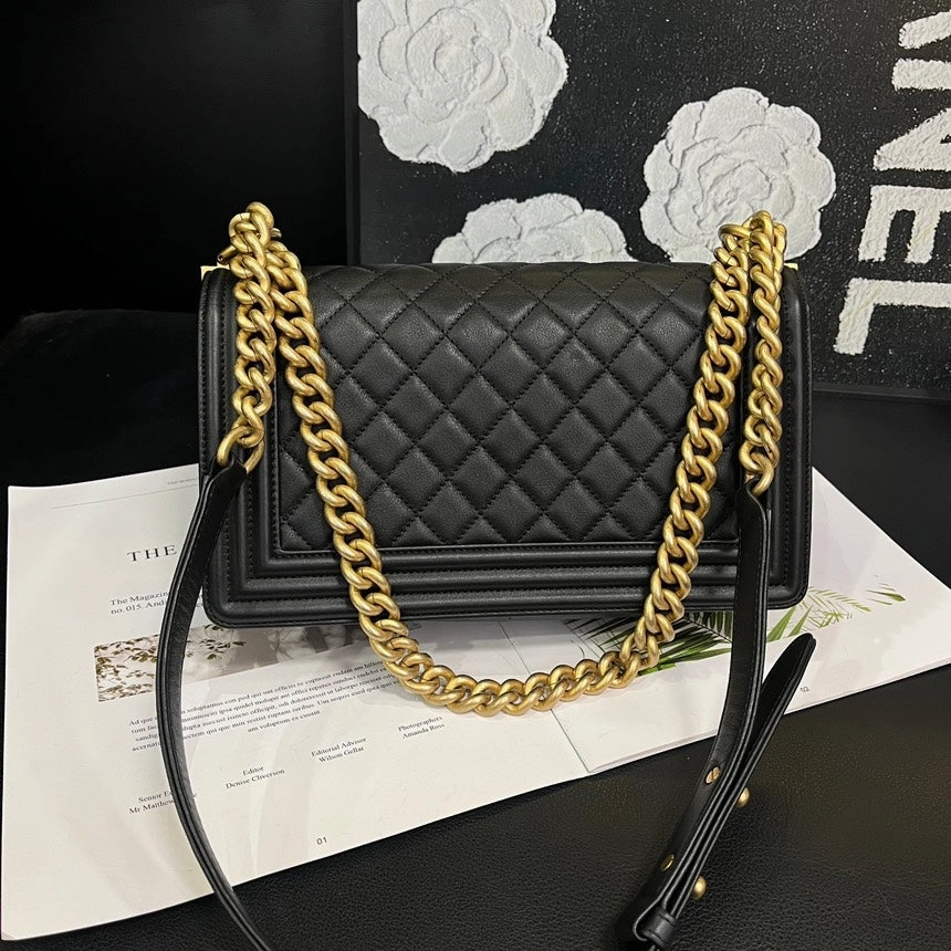 Chanel Leboy Medium Black Gold Cowhide Crossbody Bag