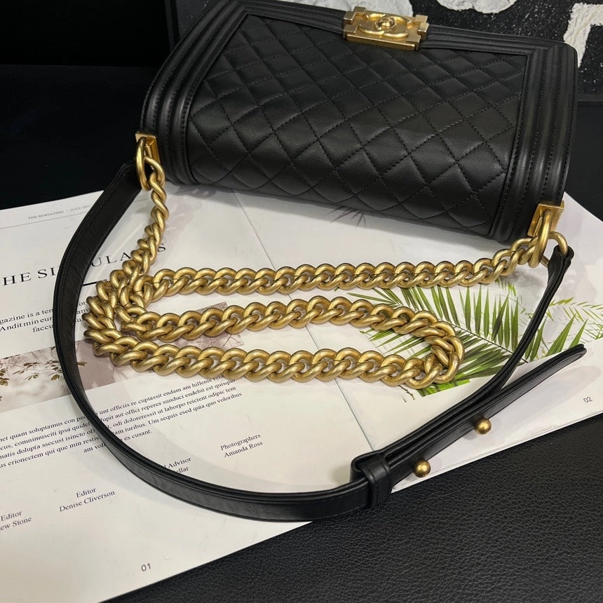Chanel Leboy Medium Black Gold Cowhide Crossbody Bag